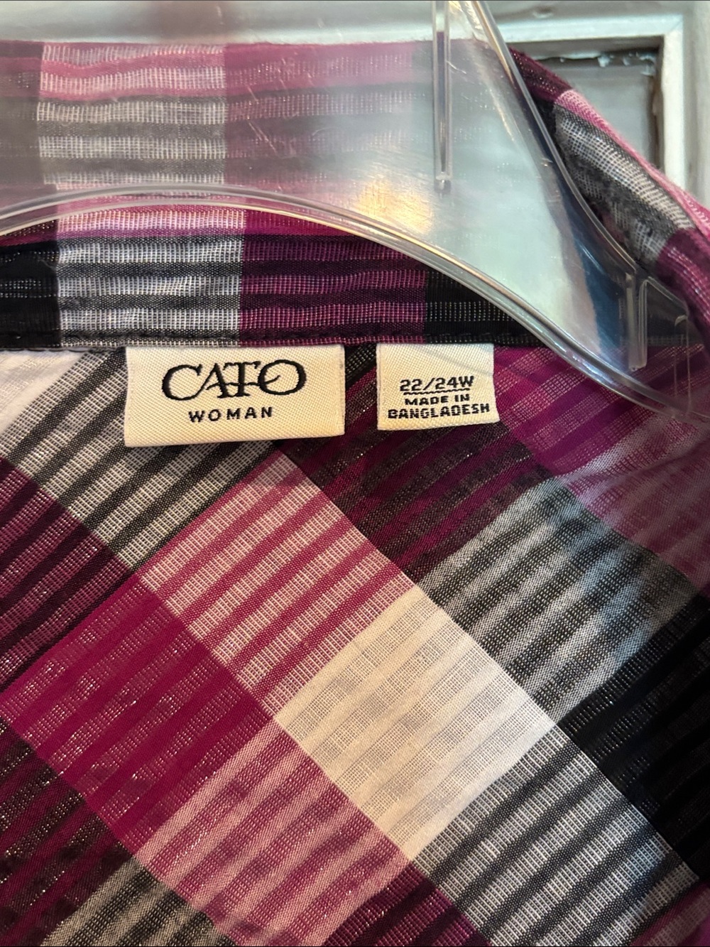 Cato Magenta, Black & White Plaid Button-Up Shirt size 22/24W - Picture 8 of 13